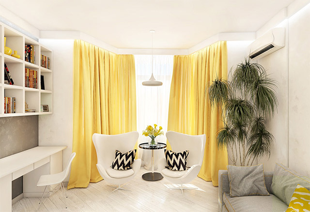 Rèm màu vàng giúp không gian thêm phần hiện đại, tinh tế hơn